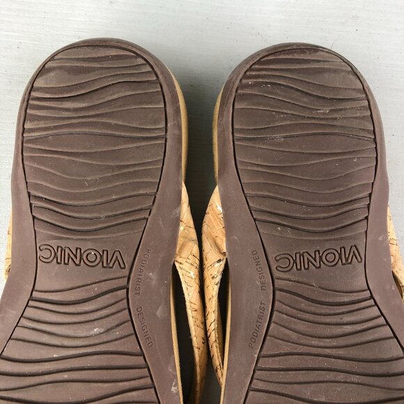 Vionic Women's Size 9 Mona Tan Cork Sole Open Toe Slip On Thong Flats Sandals - Picture 10 of 14